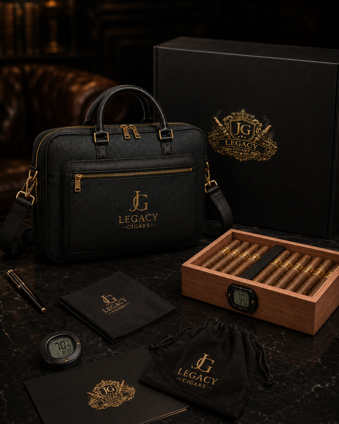 JG Legacy Premium Travel Humidor Bag | Luxury Cigar Bag with Cedar Humidor Insert & Digital Hygrometer | Holds 10+ Cigars - Image 4